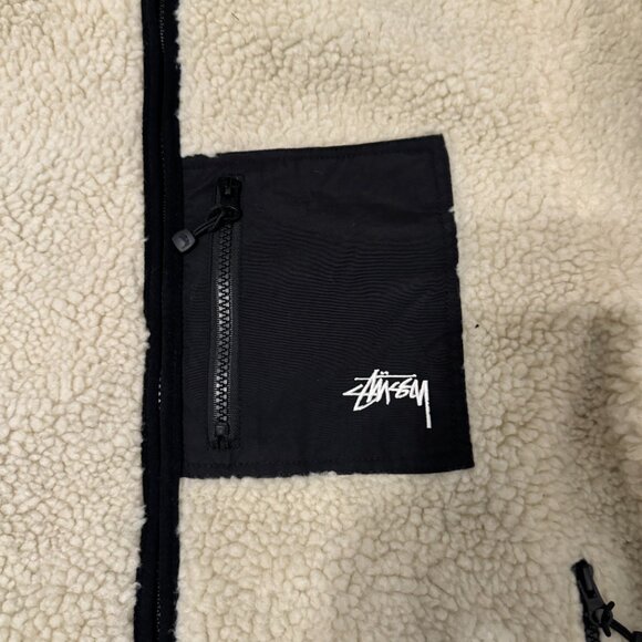 Stussy 8 Ball Sherpa Reversible Jacket Tan Mens Large - Picture 2 of 3